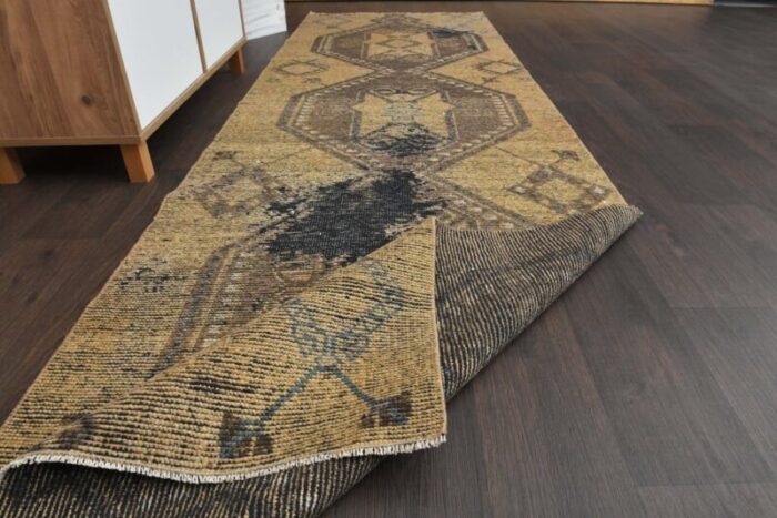 vintage turkish yellow brown wool runner rug anatolia 4