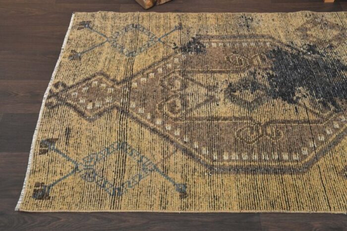 vintage turkish yellow brown wool runner rug anatolia 5