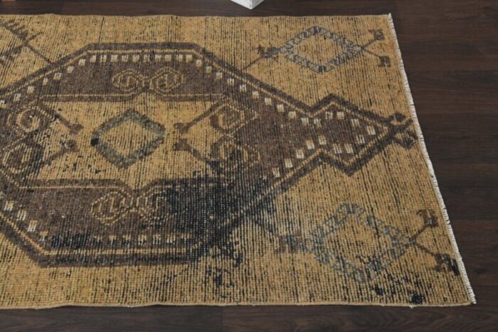 vintage turkish yellow brown wool runner rug anatolia 9