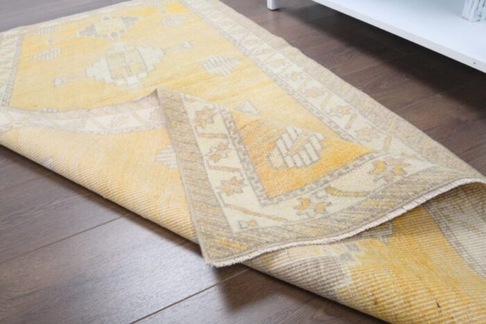 vintage turkish yellow runner rug 5