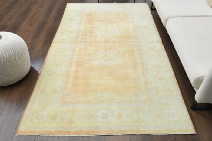 vintage turkish yellow wool area rug anatolian 1960s 1