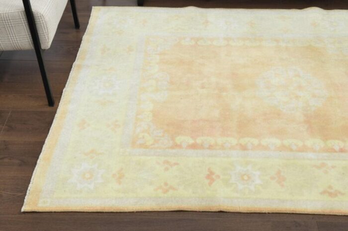 vintage turkish yellow wool area rug anatolian 1960s 5