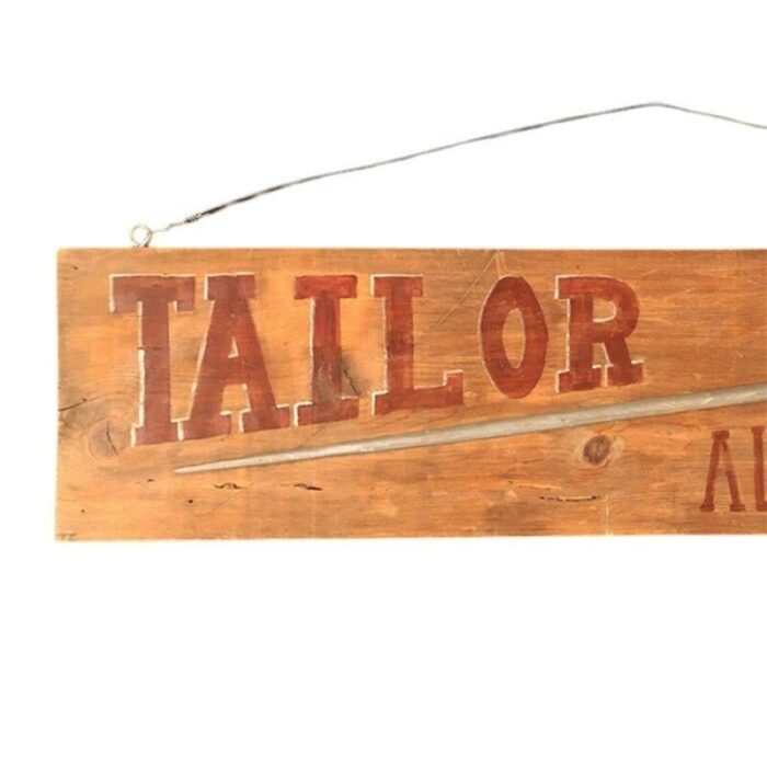 vintage western tailor alterations hanging wood store sign with thread needle 6310