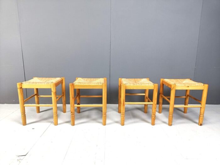 vintage wicker stools 1960s set of 4 5328