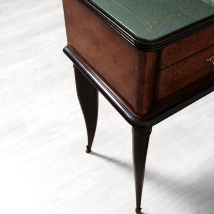 vintage wooden console table with 6 drawers and glass top 1353