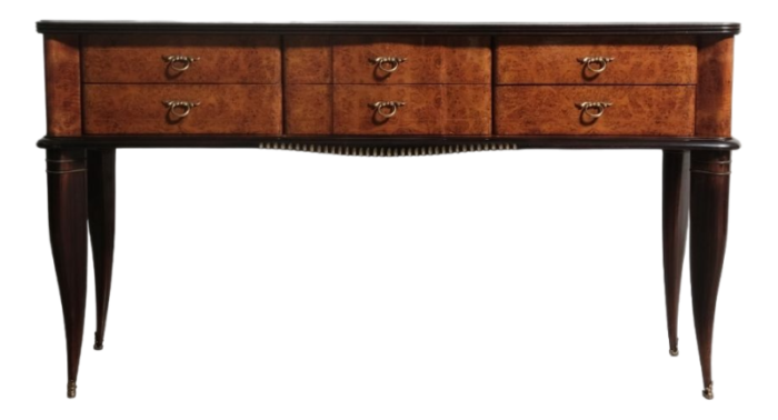 vintage wooden console table with 6 drawers and glass top 6212