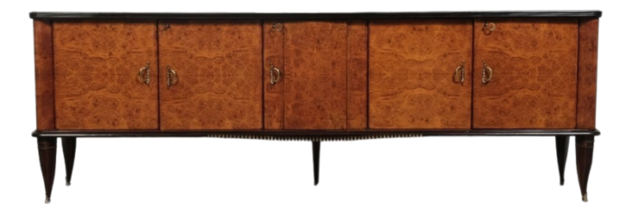 vintage wooden sideboard with decorated glass top and bar compartment 1183