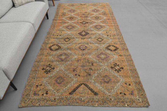 vintage wool and cotton turkish runner rug 1