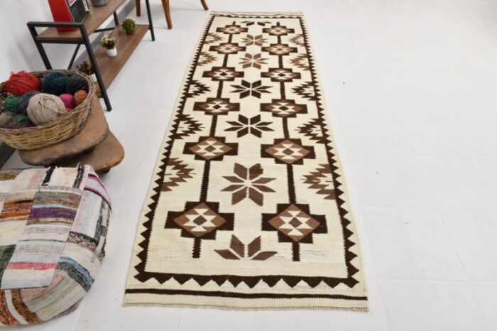 vintage wool kilim runner rug 1