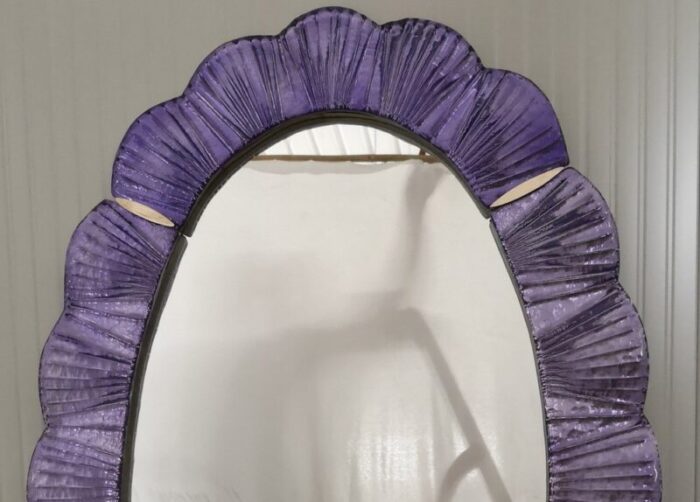 violet murano glass and brass wall mirror 1990s 6