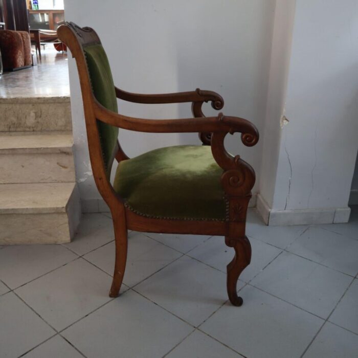 walnut armchairs with original fabric france set of 2 9126