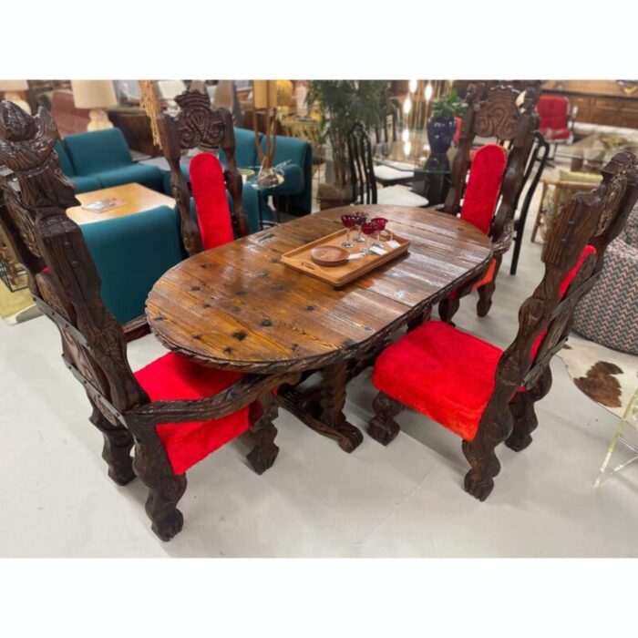 witco conquistador rustic cedar dining set red faux fur chairs expanding table 2477