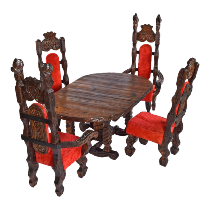 witco conquistador rustic cedar dining set red faux fur chairs expanding table 4795