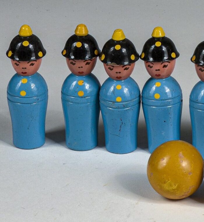 wooden toy bowling game from gurman matelica italy 1940s set of 12 5