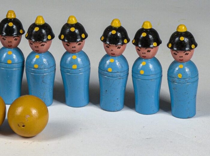 wooden toy bowling game from gurman matelica italy 1940s set of 12 6