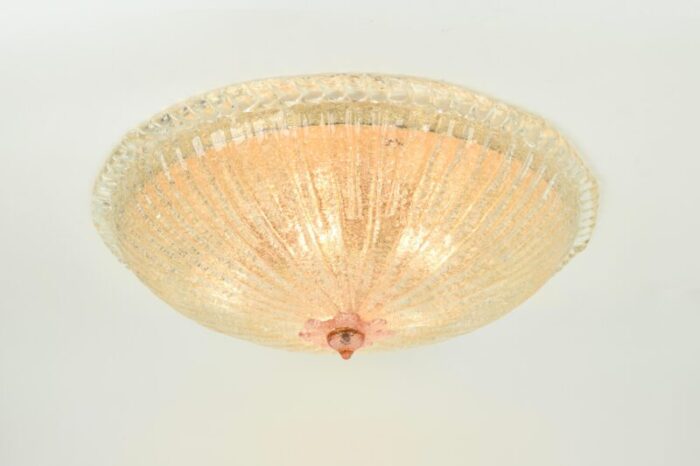 xxl vintage italian glass flush mount with pink flower 1569