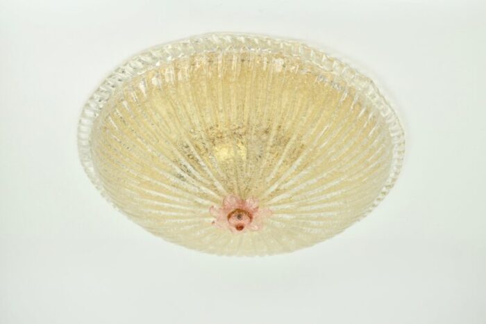 xxl vintage italian glass flush mount with pink flower 1670