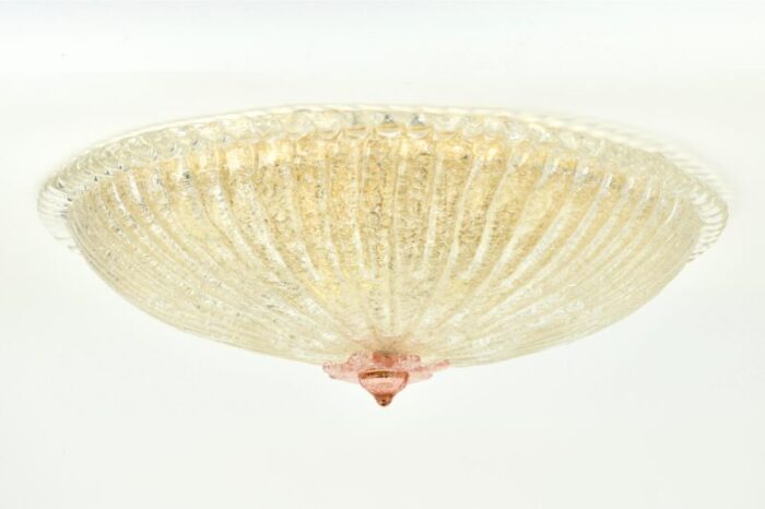 xxl vintage italian glass flush mount with pink flower 2973