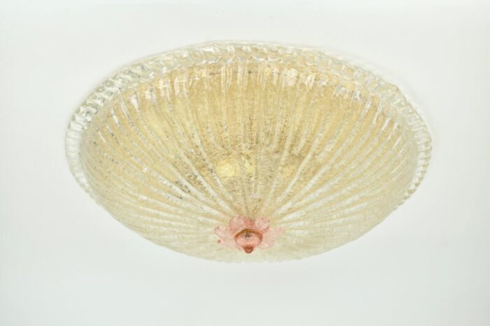 xxl vintage italian glass flush mount with pink flower 3076