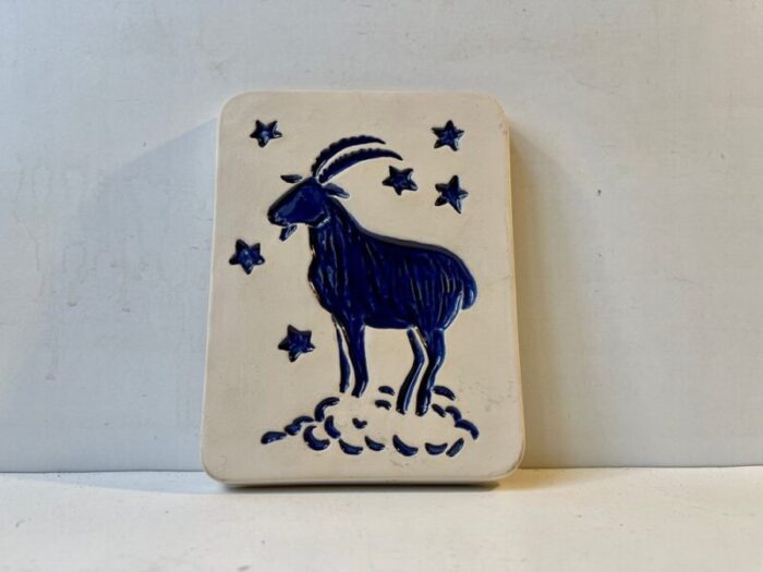 zodiac capricon wall plaque in ceramic by vallis for gabriel sweden 1970s 1